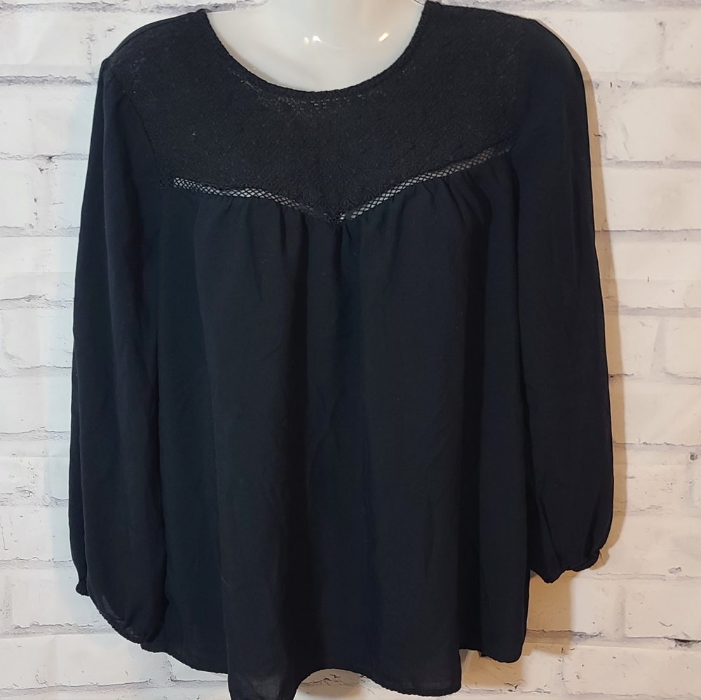Old Navy Black Loose Sheer Accent Blouse